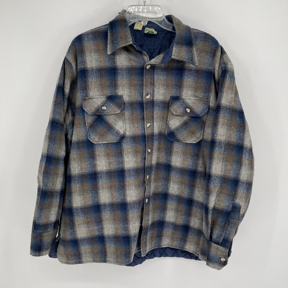Appalachian Trail Men's Vintage Blue Plaid Lined Wool Blend Shirt Jacket Size XL